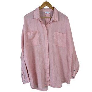 J. Jill Love Linen Peach Button Up Shirt Petite Lrg Lagenlook Resortwear Casual